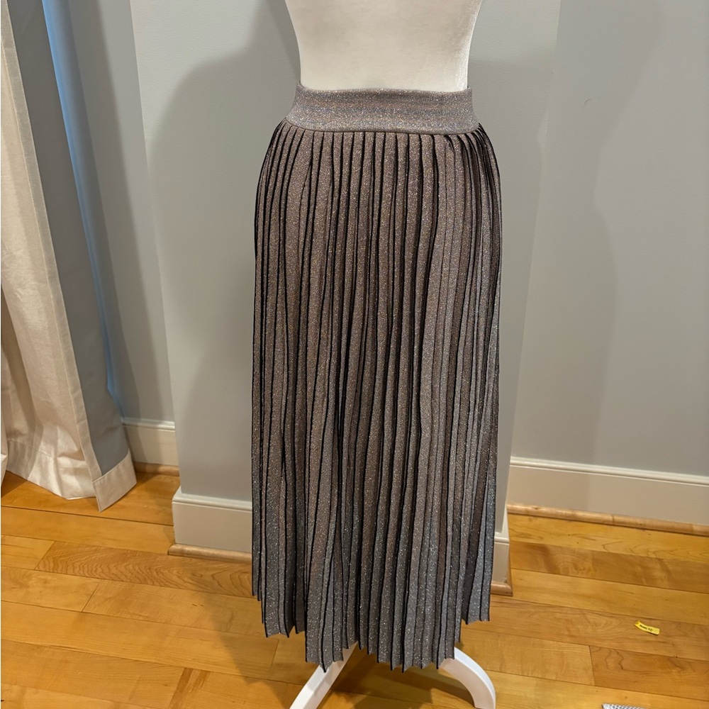 Beige and Silver Pleated Maxi Skirt